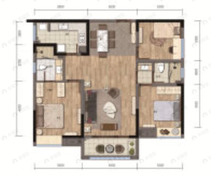 书香华府3室2厅2卫户型图