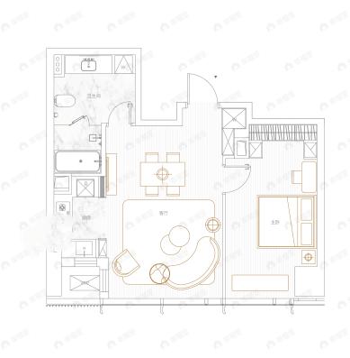 马场道57号1室2厅1卫户型图