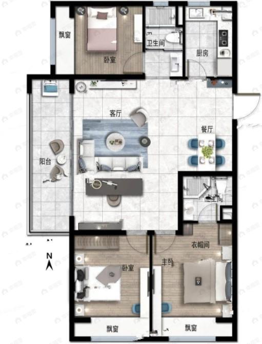 碧桂园名门时代城3室2厅2卫户型图