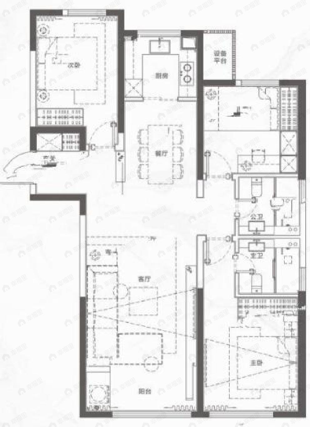 新兴熙园3室2厅2卫户型图