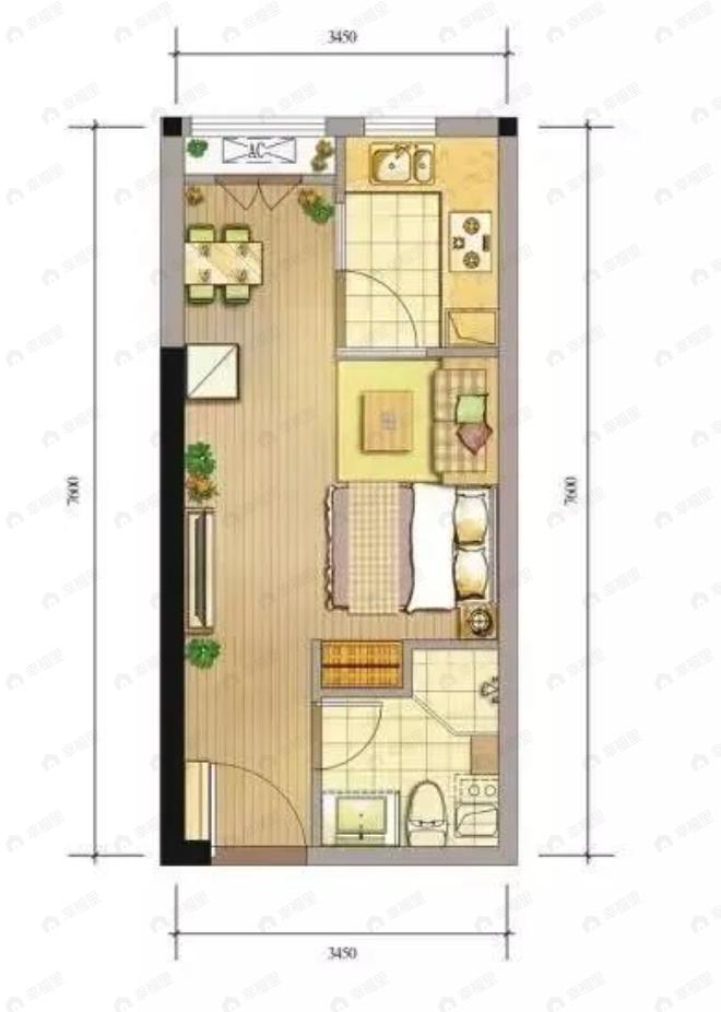 珑寓1室1厅1卫户型图