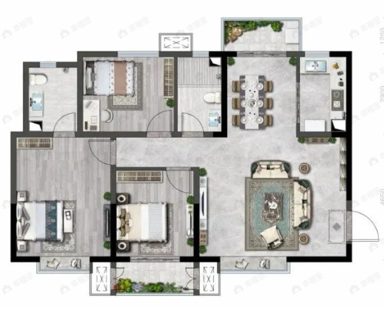 隆源国际城3室2厅2卫户型图