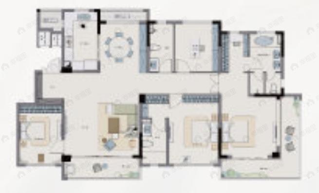 4室2厅3卫建面185平南户型图