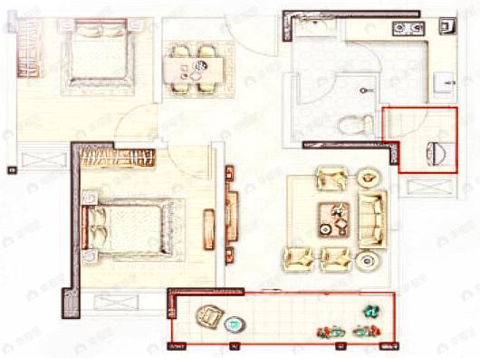 春天里2室1厅1卫户型图