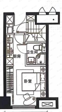 1室1厅1卫建面40m²南户型图