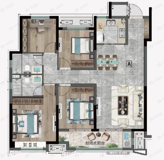 中梁众成拾光九樾4室2厅2卫户型图