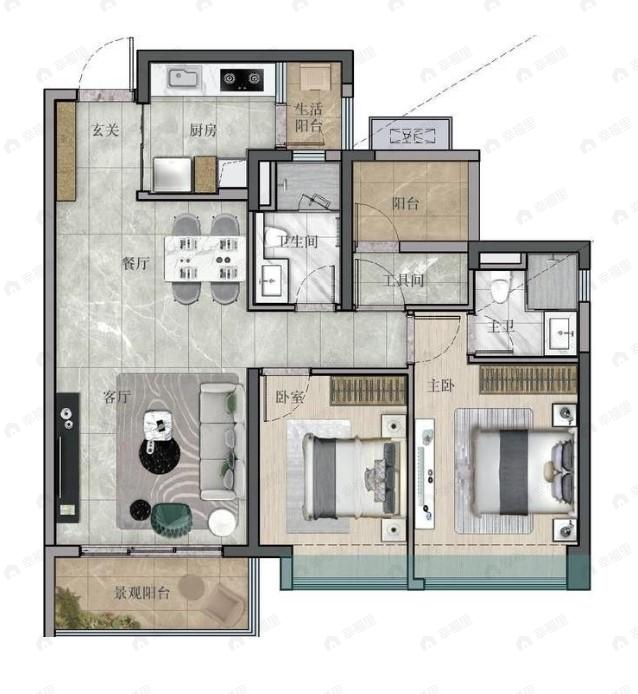 佳兆业广雅院2室2厅2卫户型图
