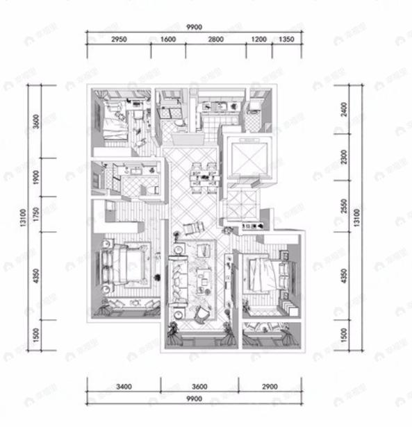 中粮京西祥云3室2厅2卫户型图
