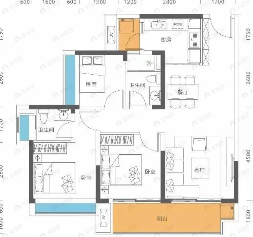 牧云溪谷毓山郡3室2厅2卫户型图