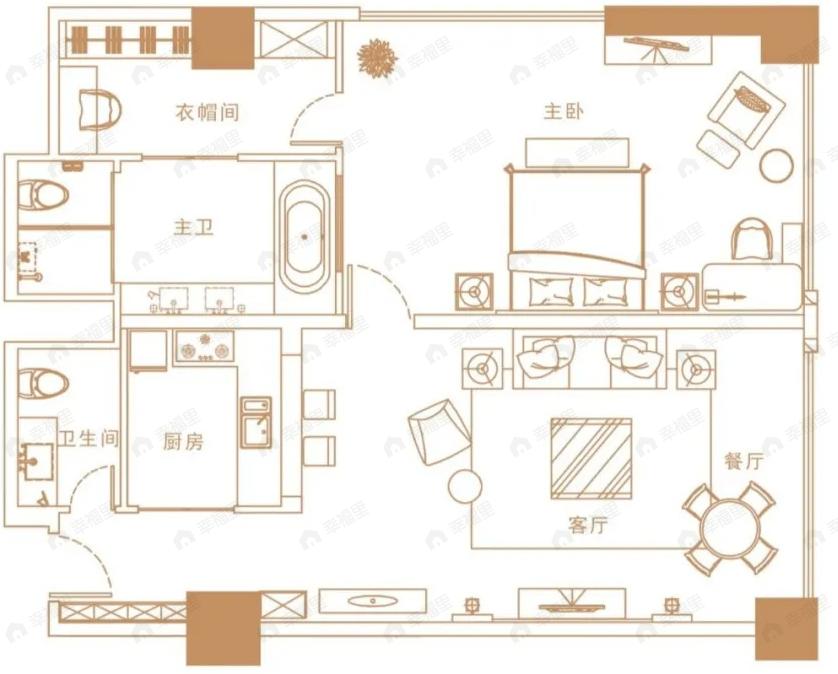 瑞禧公馆1室2厅2卫户型图