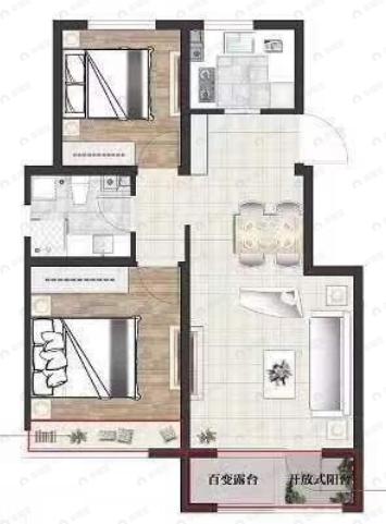 中铁春风十里2室2厅1卫户型图