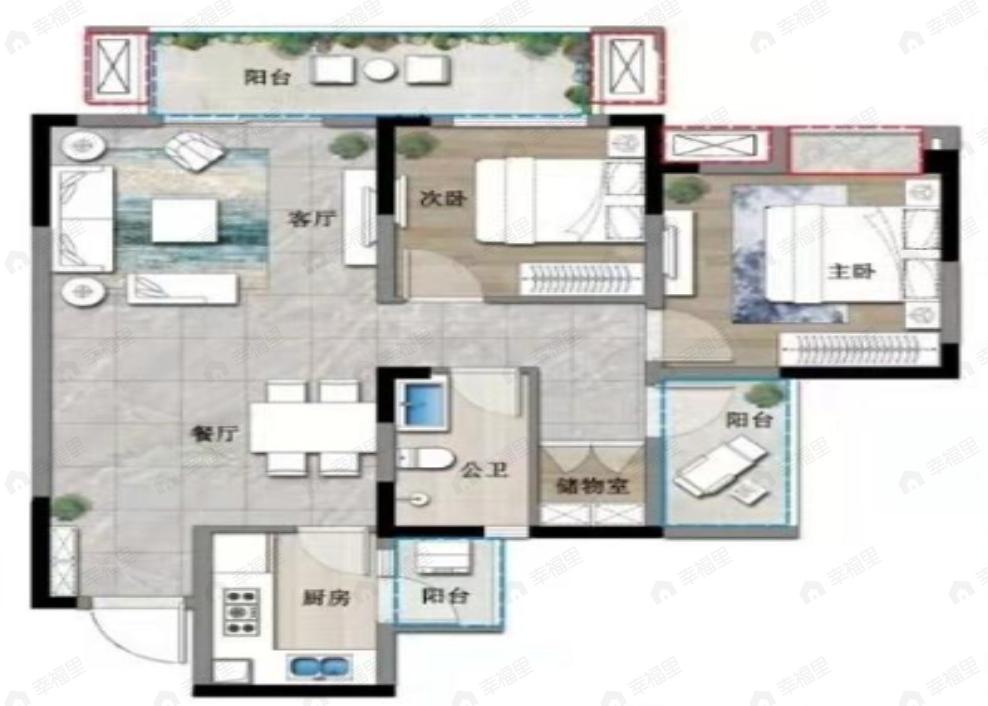 和瑞锦府3室2厅1卫户型图