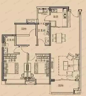 保利合锦领秀山2室2厅2卫户型图