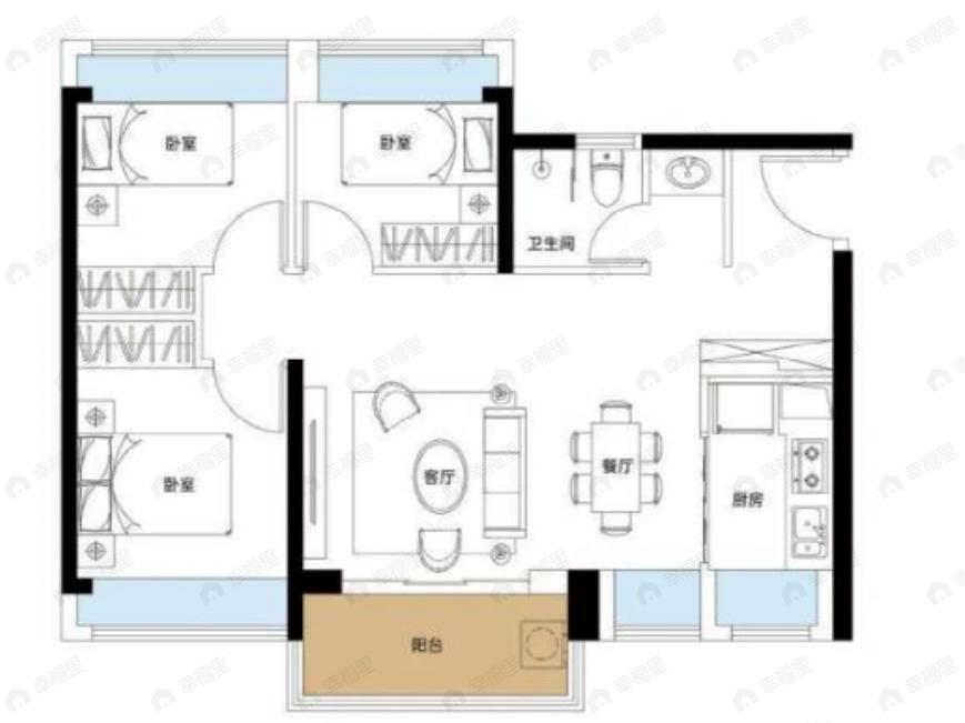 佳华沙湖广场3室2厅1卫户型图