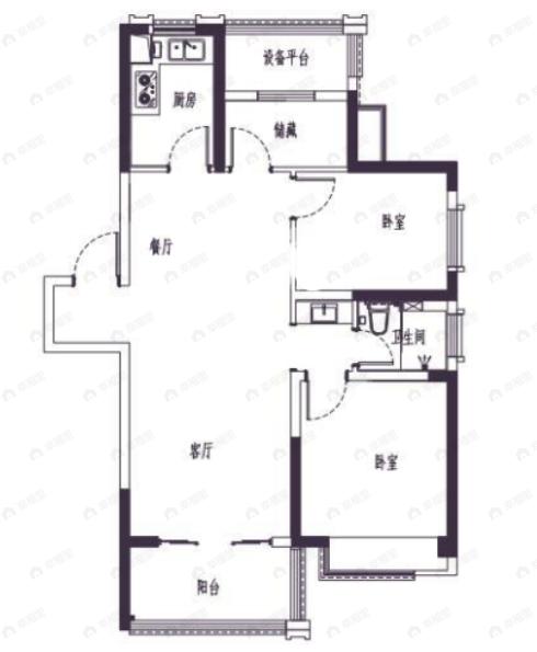 爱涛天禧明庭2室2厅1卫户型图
