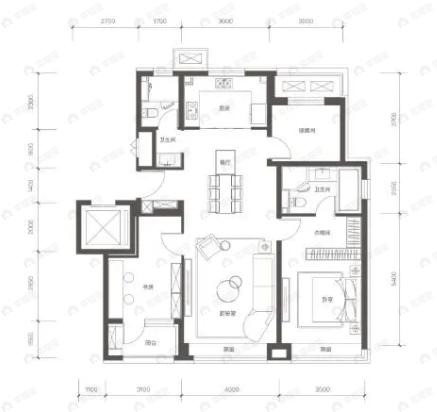中建宸庐2室2厅2卫户型图