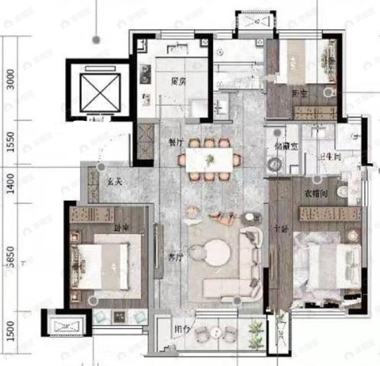 保利时代3室2厅2卫户型图
