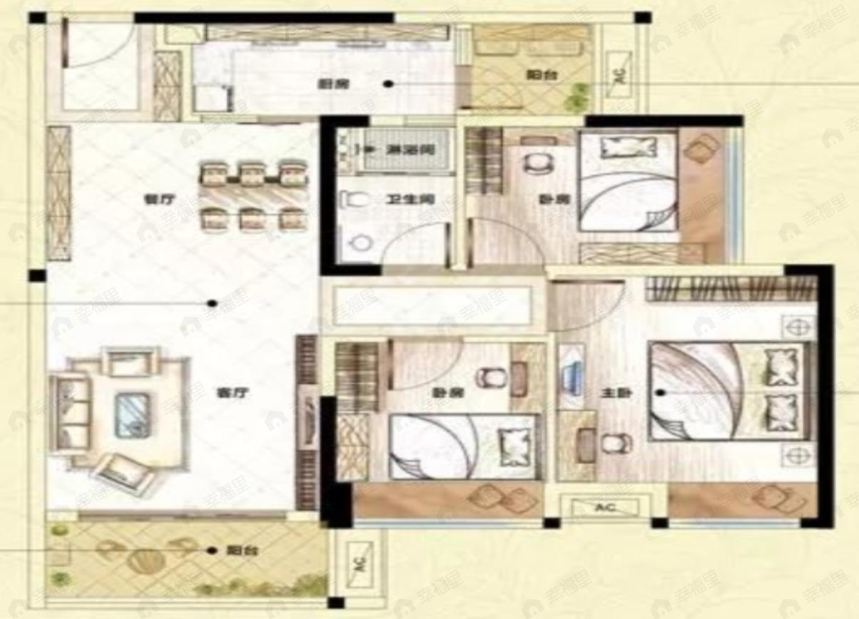 嘉湖美都3室2厅1卫户型图