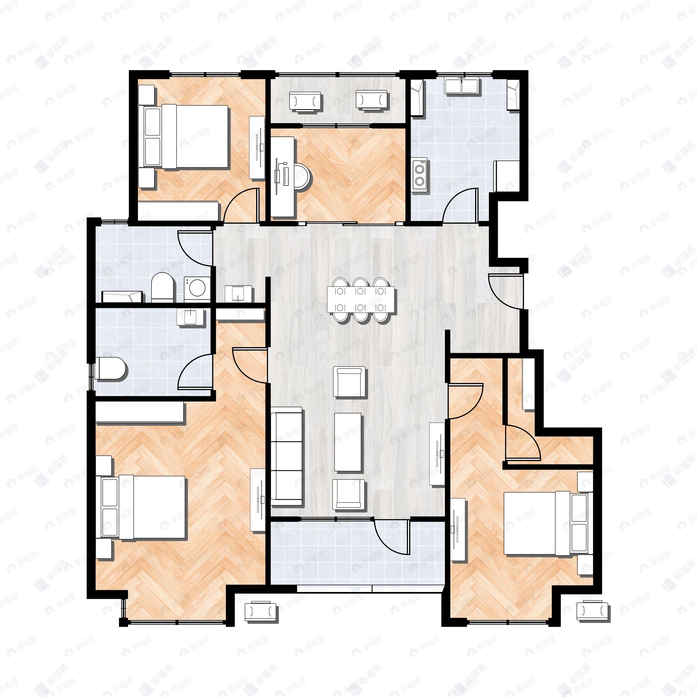 4室2厅2卫建面106平户型图