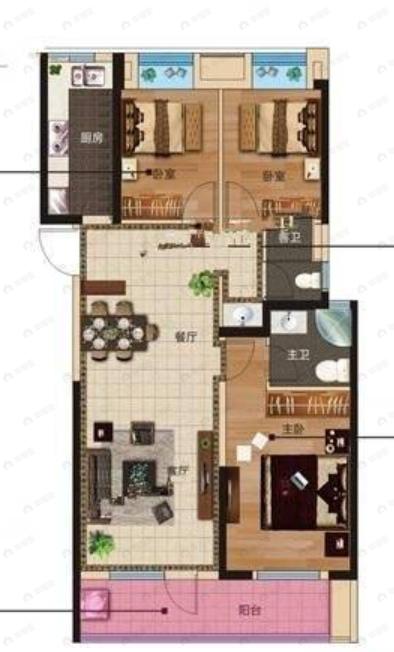 3室2厅2卫建面115平户型图