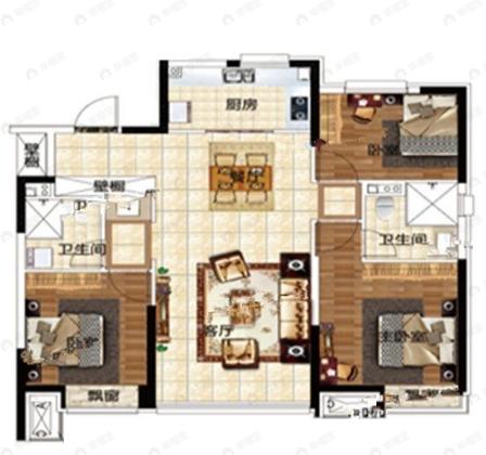 沈阳恒大盛京珺庭3室2厅2卫户型图