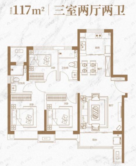 城投万欣城3室2厅2卫户型图