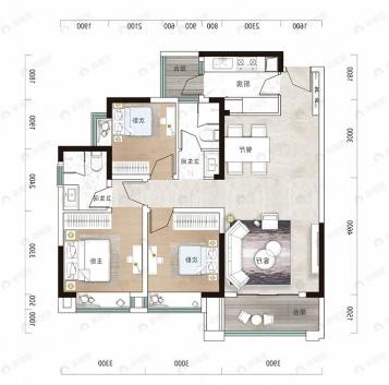 中国铁建·国际城翰林江苑3室2厅2卫户型图