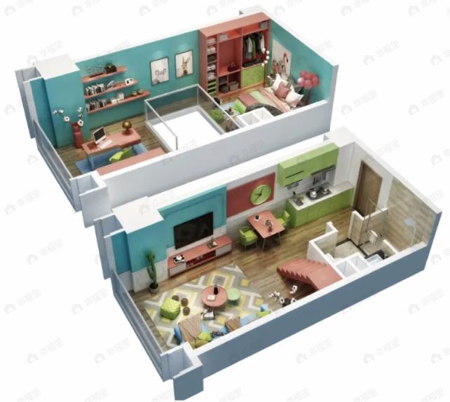 1室2厅1卫建面43m²南户型图