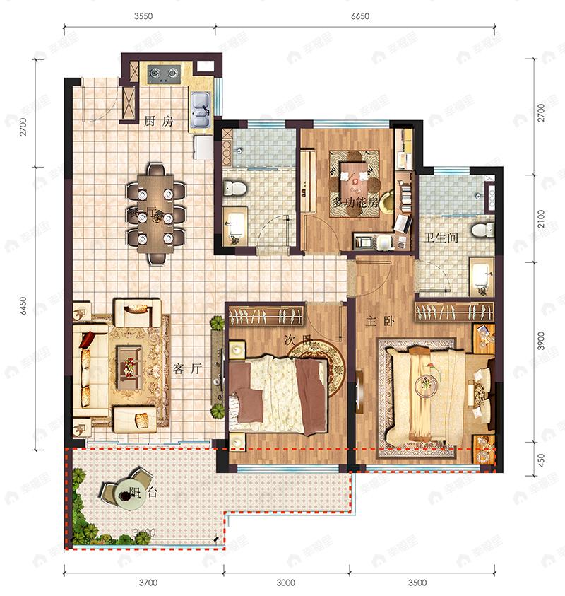 北京城建海云家园3室2厅2卫户型图