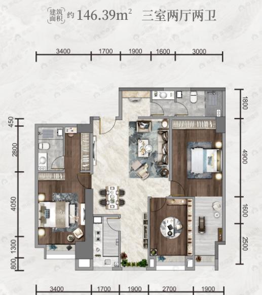 九锦云廷3室2厅2卫户型图