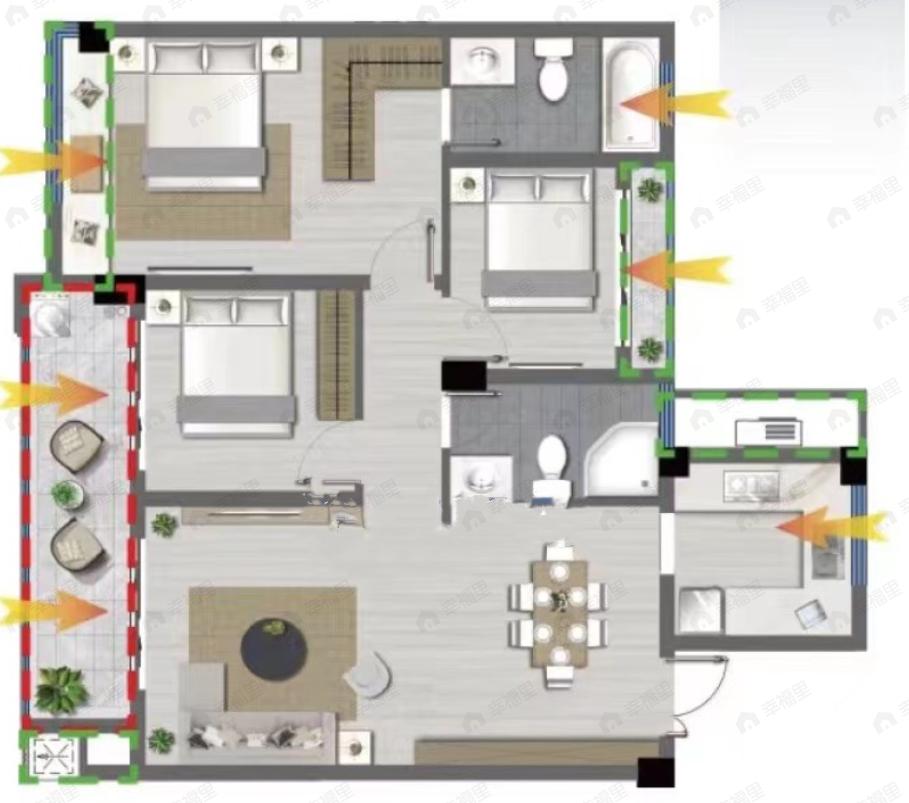 弘涵望江月3室2厅2卫户型图