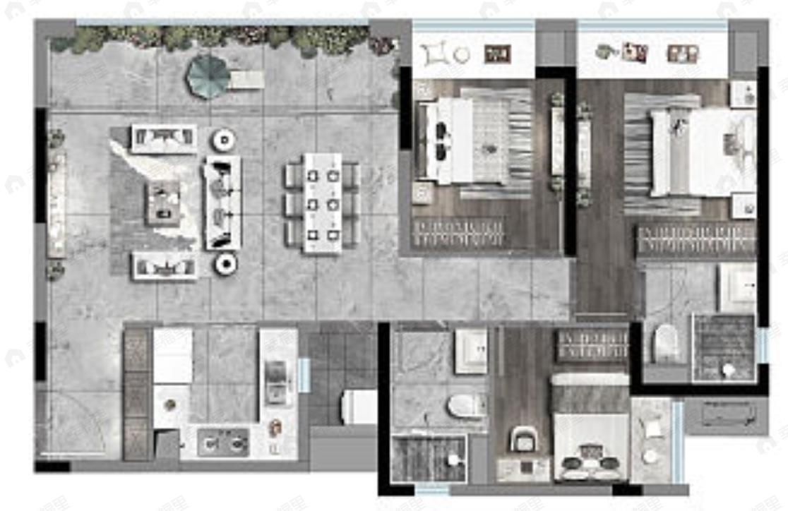 中海寰宇时代3室2厅2卫户型图