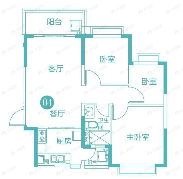 3室2厅1卫建面86平户型图