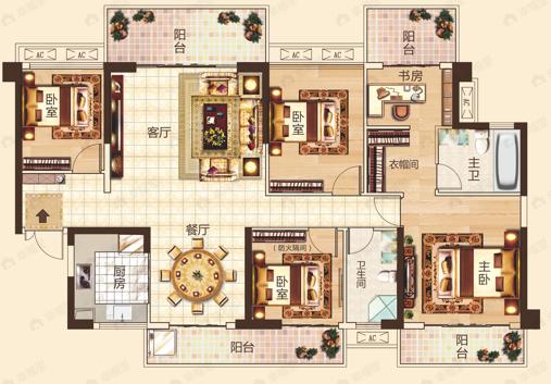 5室2厅2卫建面157平户型图