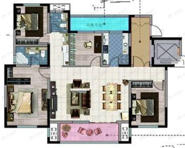 宝湖印象4室2厅2卫户型图