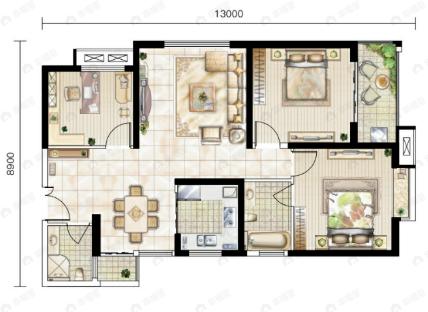 白云兴庆御苑3室2厅2卫户型图