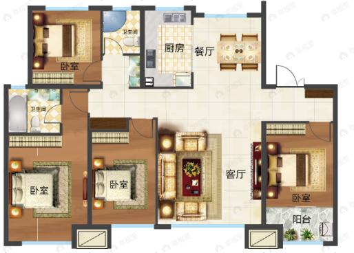 蓝邦海悦府4室2厅2卫户型图