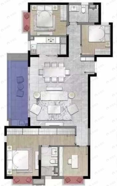 俊发城文倾苑4室2厅2卫户型图