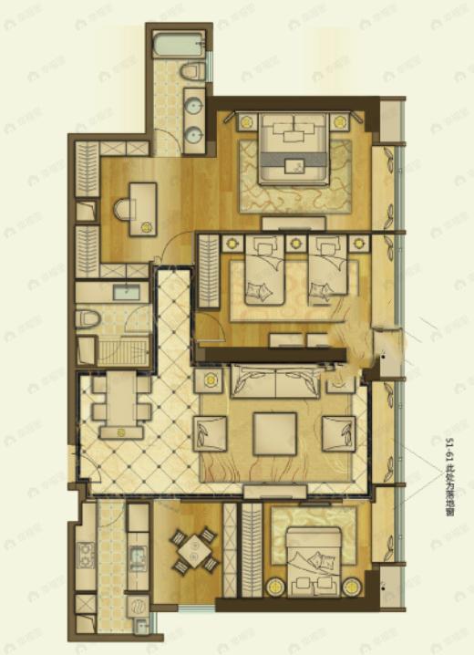 日月光解放碑1号R34室2厅2卫户型图