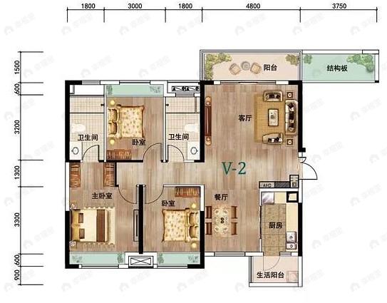 中铁悦龙南山3室2厅2卫户型图