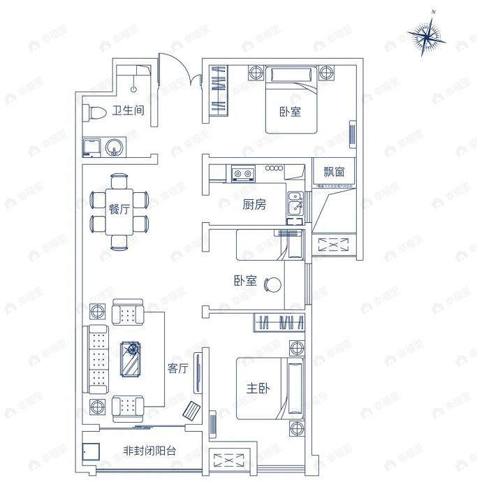 建业中弘城3室2厅1卫户型图