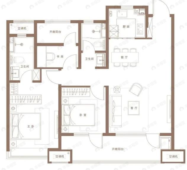 国信棠樾云邸3室2厅2卫户型图