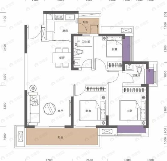 牧云溪谷毓山郡3室2厅2卫户型图