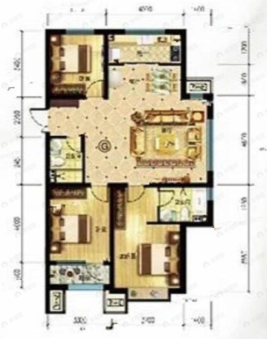 红堡天熙3室2厅2卫户型图