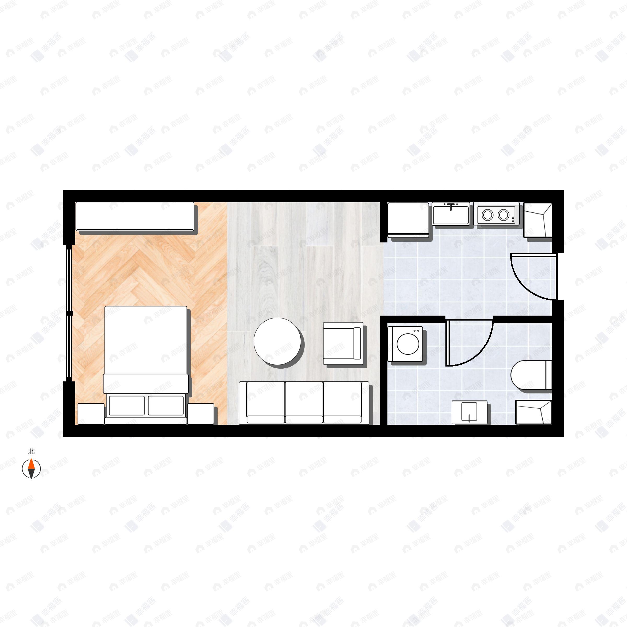 1室1厅1卫建面38m²西|东户型图