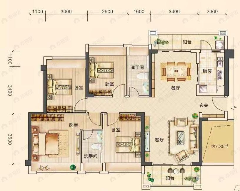 方凯天悦城4室2厅2卫户型图