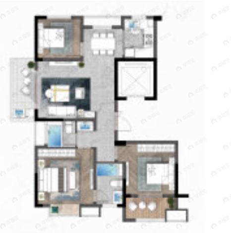 品汇芝华苑3室2厅2卫户型图