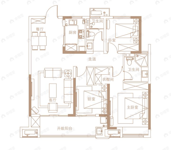 美好首玺3室2厅2卫户型图