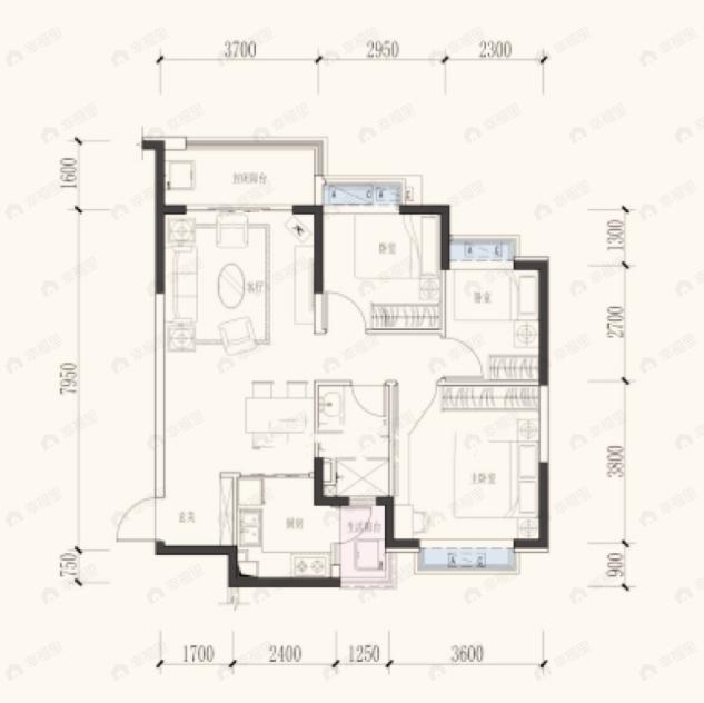 恒大御景3室2厅1卫户型图