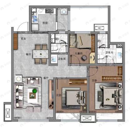 黄冈学府城3室2厅2卫户型图